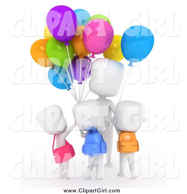 Clip Art of a 3d White School Kids Buying Colorful Balloons