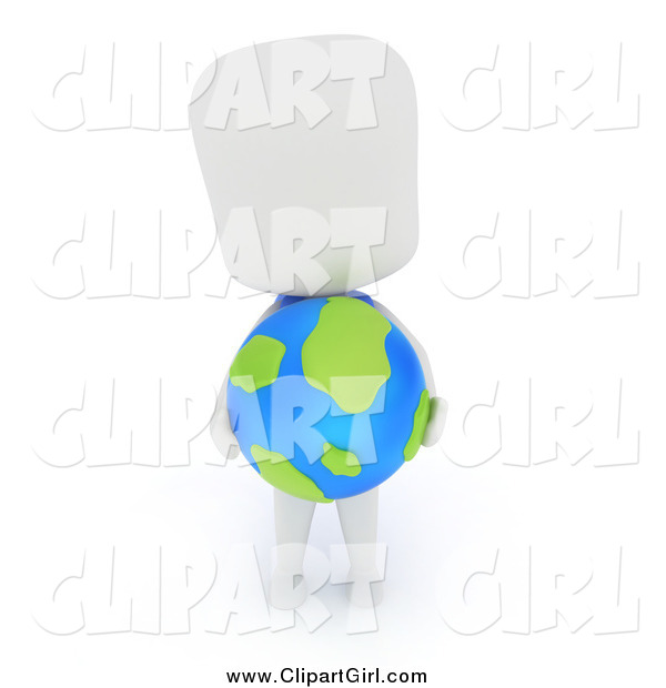 Clip Art of a 3d White Student Holding a Desk Globe