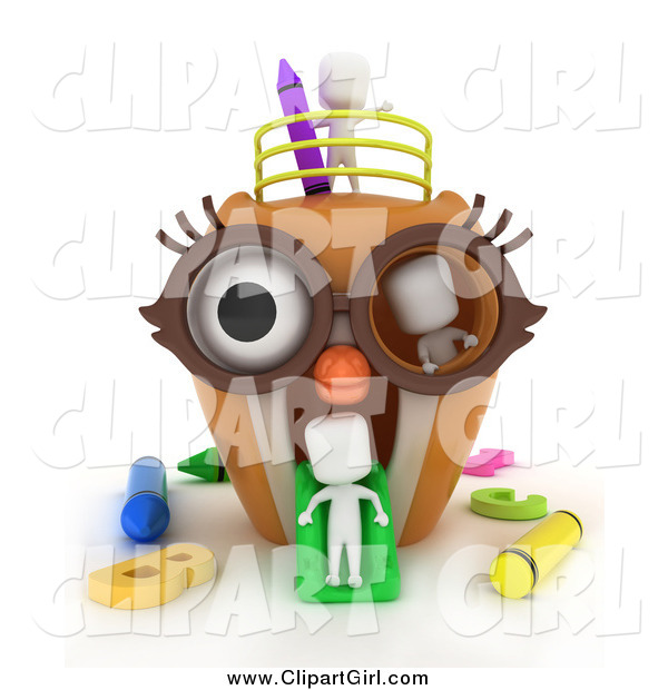 Clip Art of a 3d White Students in an Owl Playground