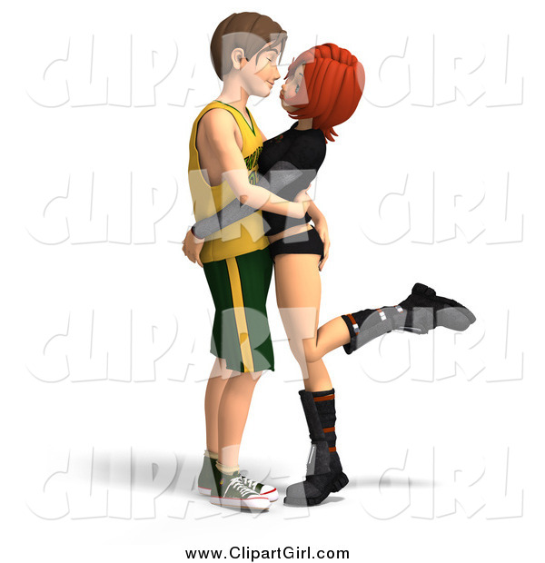 Clip Art of a 3d White Teen Couple Embracing