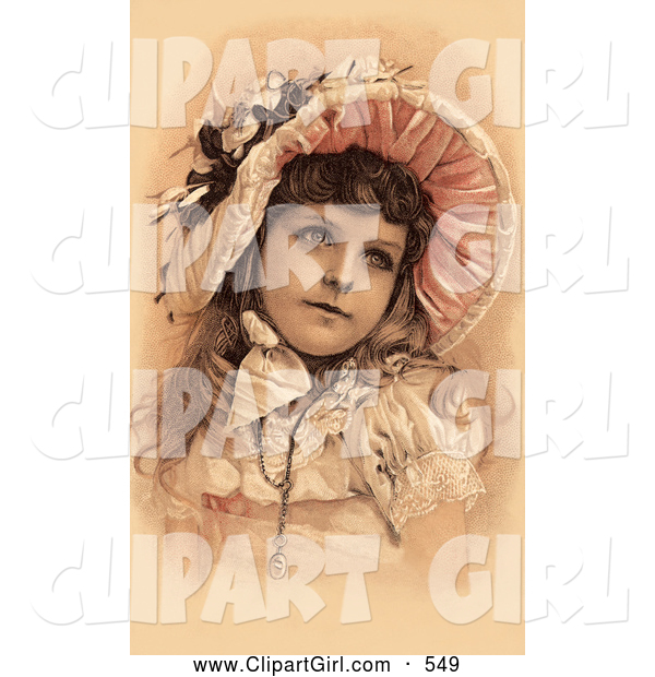 Clip Art of a Beautiful Little Victorian Girl Dressed in Her Easter Dress and Bonnet, Looking to the Right