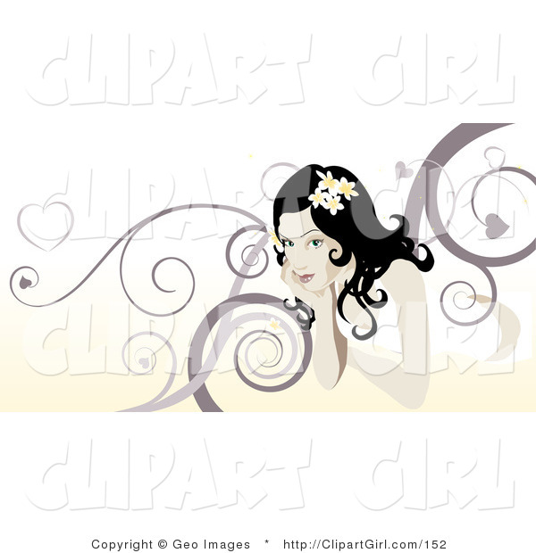 Clip Art of a Beautiful Woman with a Marroon and Yellow Swirl Background