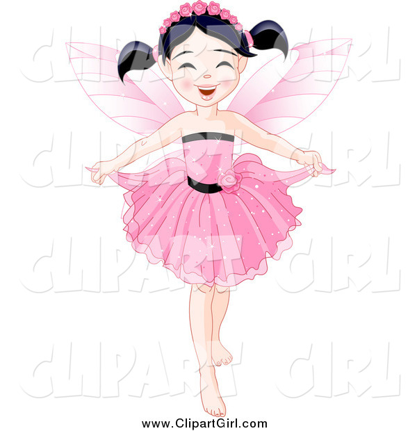 Clip Art of a Black Haired Fairy Girl Holding Her Dress