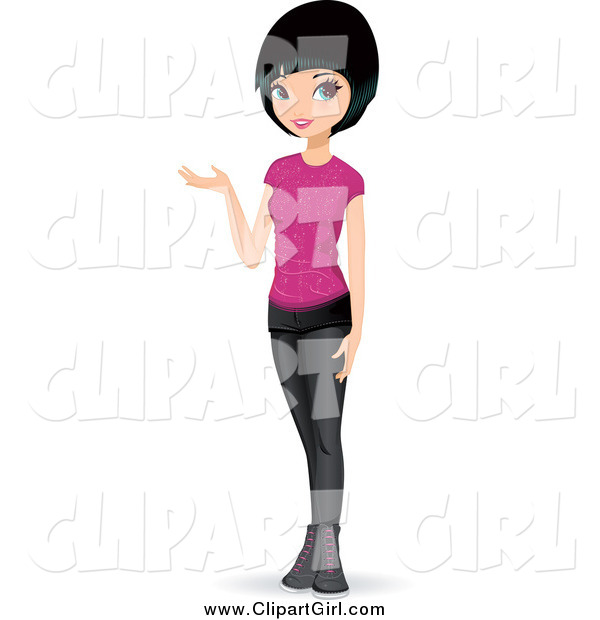 Clip Art of a Black Haired Teenage Girl Presenting