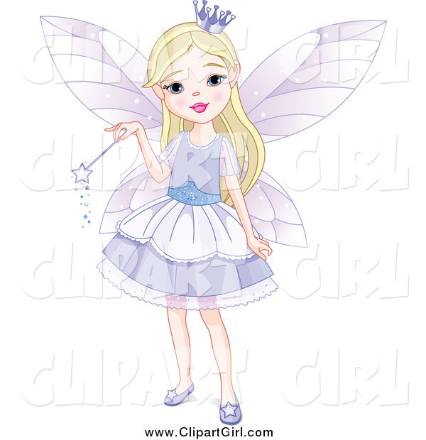 Clip Art of a Blond Fairy Princess Girl in a Purple Dress