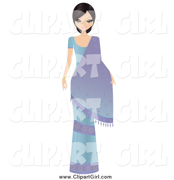 Clip Art of a Bollywood Indian Woman in a Blue Dress with a Saree