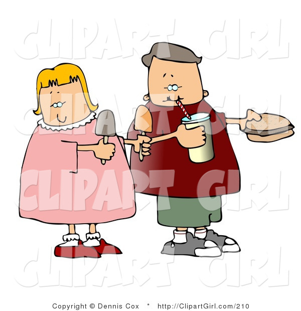 Clip Art of a Boy and Girl Eating Junk Food Together