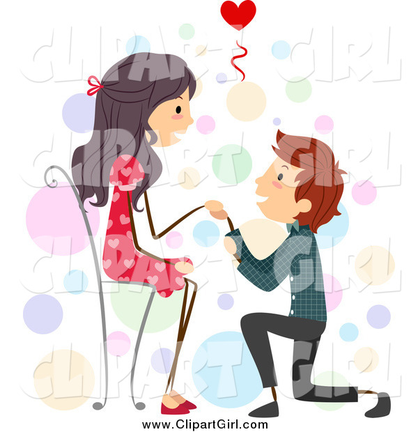 Clip Art of a Boy Proposing to His Girlfriend While She Sits