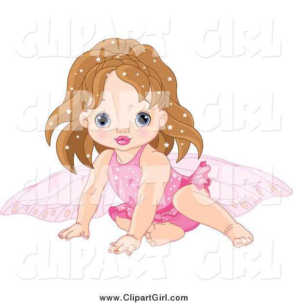 Clip Art of a Brunette White Baby Girl Fairy in Pink