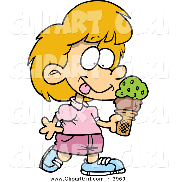Clip Art of a Cartoon White Girl with Ice Cream