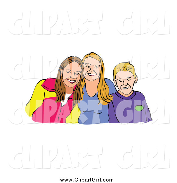 Clip Art of a Caucasian Boy and His Two Sisters