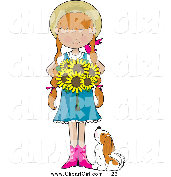 Clip Art of a Caucasian Sunflower Girl