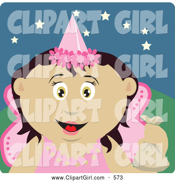 Clip Art of a Cute and Friendly Tooth Fairy in a Pink Costume, Holding up a Bag