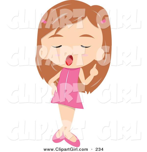 Clip Art of a Cute and Sassy Little Girl in a Pink Dress, Holding One Finger up and Setting Someone Straight