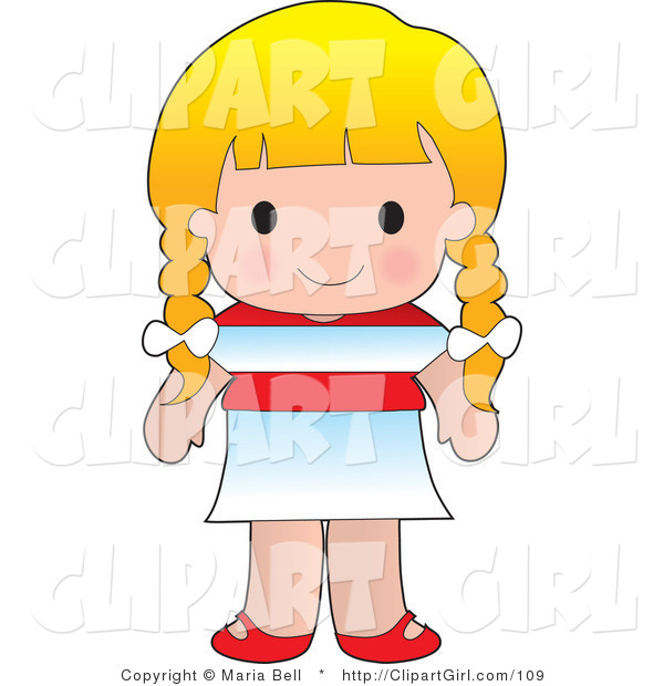 Clip Art of a Cute Blond Austrian White Girl Wearing a Flag of Austria Shirt