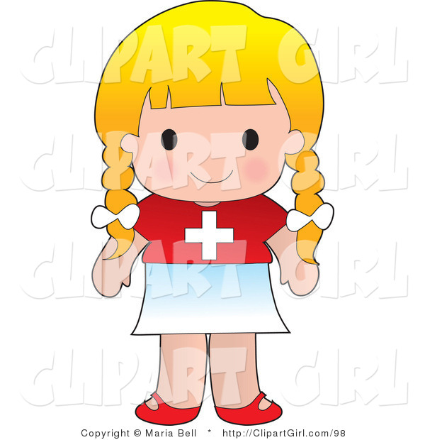 Clip Art of a Cute Blond Caucasian Swiss Girl Wearing a Flag of Switzerland Shirt