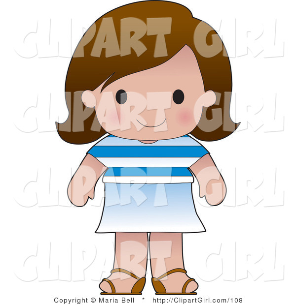 Clip Art of a Cute Brunette Greek Girl Wearing a Flag of Greece Shirt