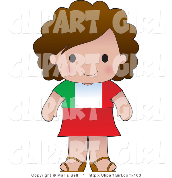 Clip Art of a Cute Brunette Italian Girl Wearing a Flag of Italy Shirt