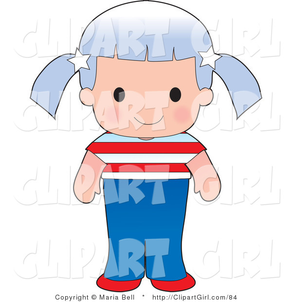 Clip Art of a Cute Caucasian American Girl Wearing a Flag of the United States Shirt