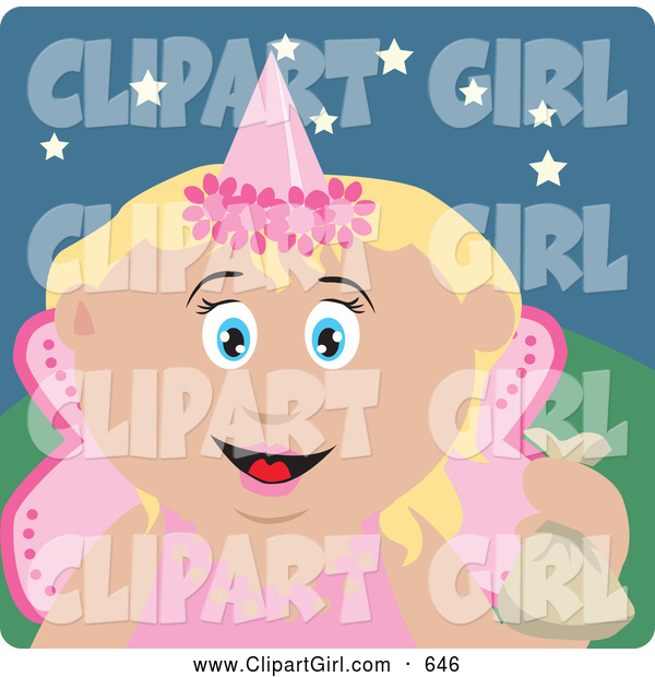 Clip Art of a Cute Caucasian Girl Trick or Treating on Halloween in a Fairy Princess Costume