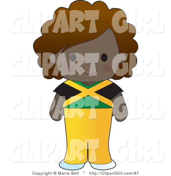 Clip Art of a Cute Ethnic Jamaican Girl Wearing a Flag of Jamaica Shirt