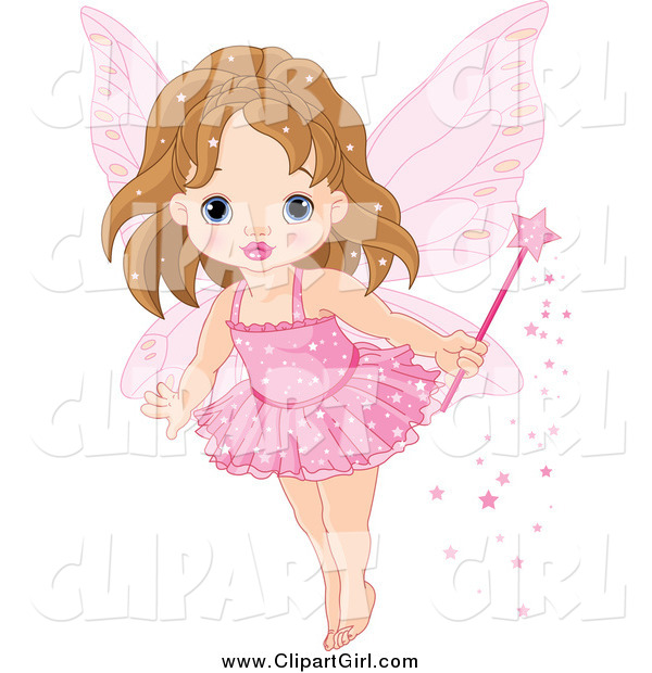 Clip Art of a Cute Fairy Princess Toddler Girl in a Pink Tutu