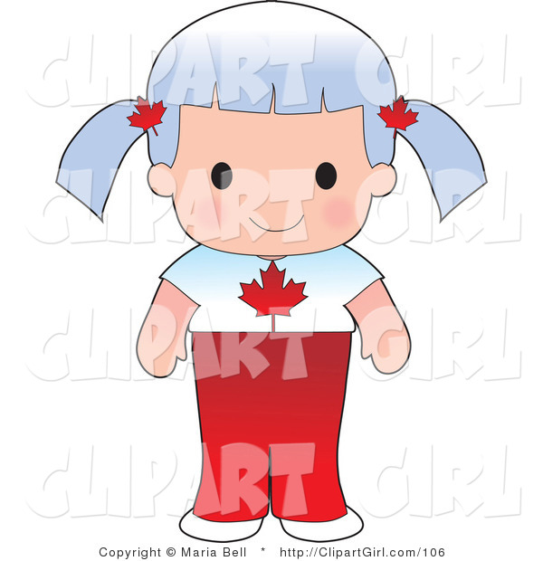 Clip Art of a Cute Gray Haired Canadian Girl Wearing a Flag of Canada Shirt