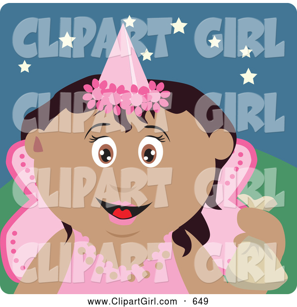 Clip Art of a Cute Hispanic Girl Trick or Treating on Halloween in a Fairy Princess Costume