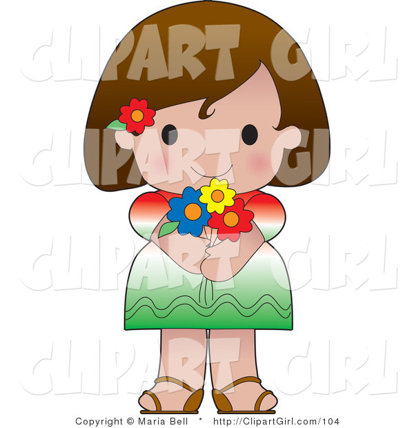 Clip Art of a Cute Hispanic Girl Wearing a Flag of Mexico Shirt