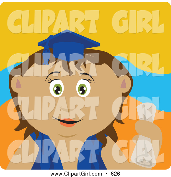 Clip Art of a Cute Hispanic Graduating Girl Holding a Diploma