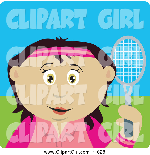 Clip Art of a Cute Latin American Girl Holding a Tennis Racket