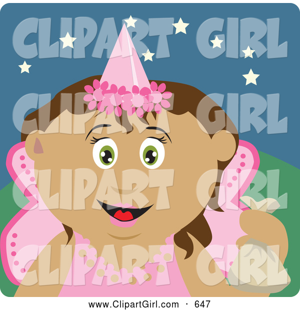 Clip Art of a Cute Latin American Girl Trick or Treating on Halloween in a Fairy Princess Costume