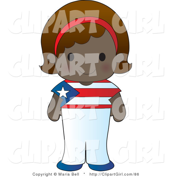 Clip Art of a Cute Smiling Puerto Rican Girl Wearing a Flag of Puerto Rico Shirt
