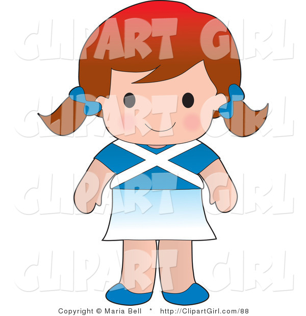 Clip Art of a Cute White Scottish Girl Wearing a Flag of Scotland Shirt