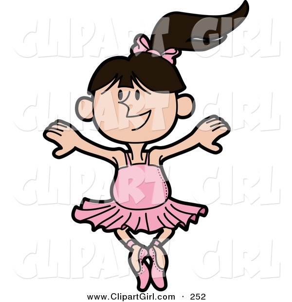 Clip Art of a Dancing Caucasian Ballerina in a Pink Tutu and Slippers, Performing During Ballet Class
