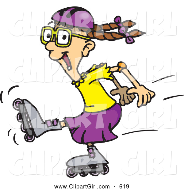 Clip Art of a Excited Energetic Girl Roller Blading