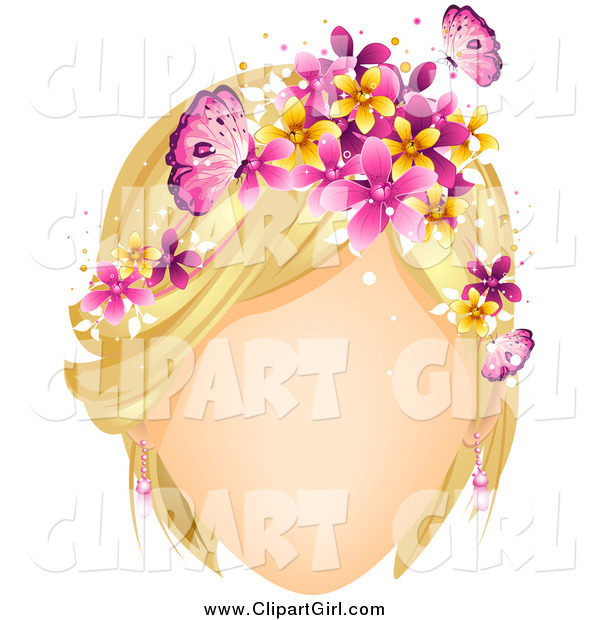 Clip Art of a Faceles Blond White Woman with Butterflies and Flowers in Her Hair