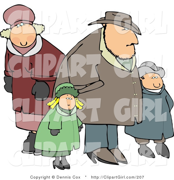 Clip Art of a Family Going out Together in Heavy Coats During the Winter Season
