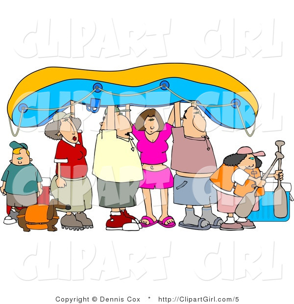 Clip Art of a Family Going River Rafting