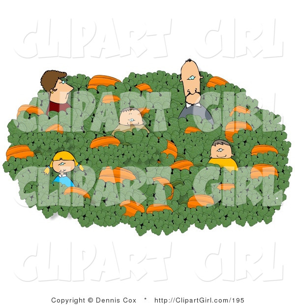 Clip Art of a Family Searching for a Halloween Pumpkin in a Large Pumpkin Patch
