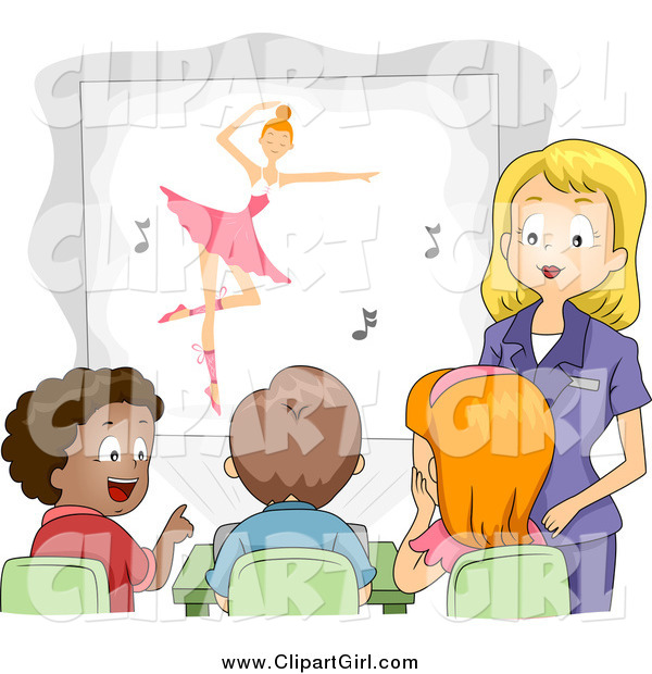 Clip Art of a Female Teacher Showing a Ballet Movie to Her Class