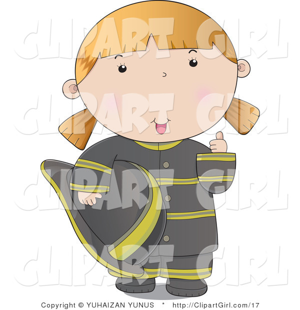 Clip Art of a Friendly Firefighter Woman in a Black Uniform, Giving the Thumbs up