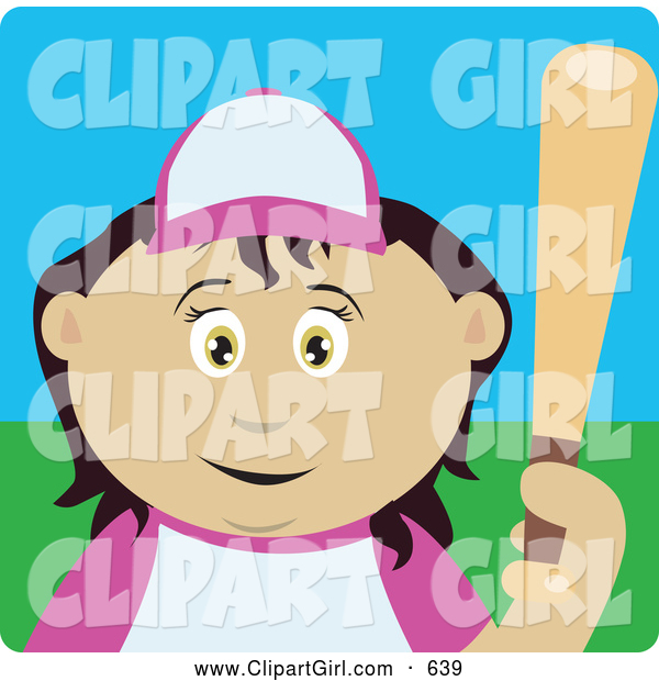 Clip Art of a Friendly Mexican Girl Batting During a Baseball Game