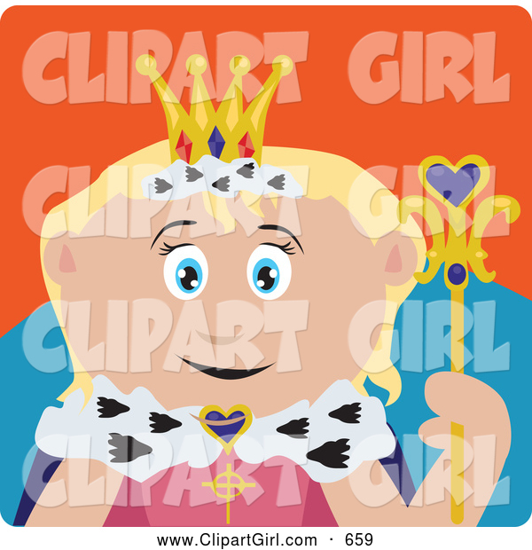 Clip Art of a Friendly Royal Caucasian Queen Holding a Staff
