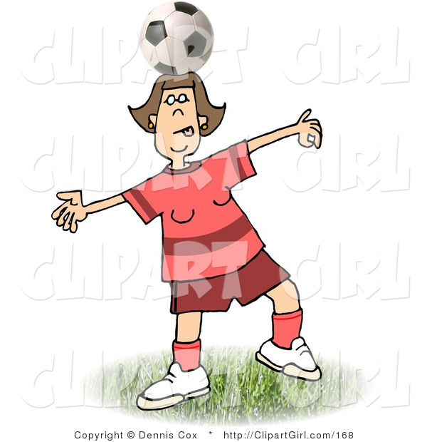 Clip Art of a Girl Balancing a Round Soccer Ball on Top of Her Head
