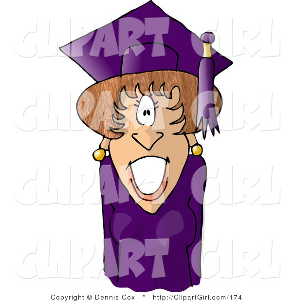 Clip Art of a Graduating Female Wearing Cap and Gown