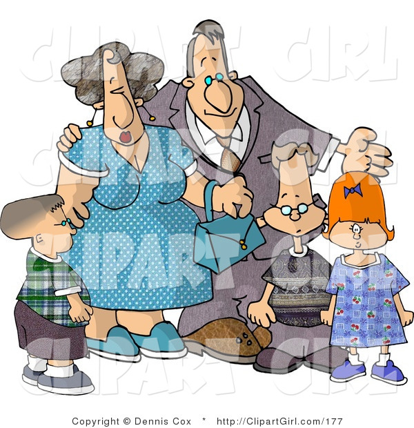 Clip Art of a Grandparent Couple Standing with Their Grandchildren