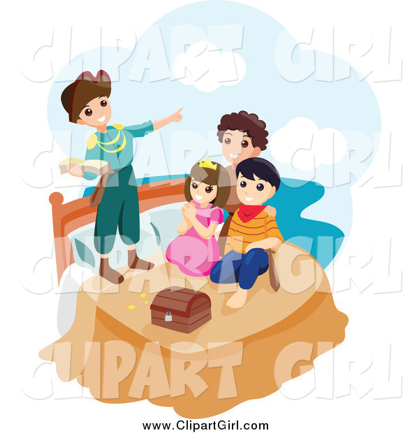 Clip Art of a Group of Happy Children Playing Peter Pan