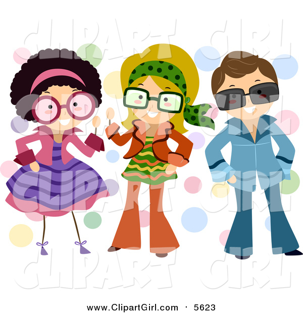 Clip Art of a Group of Kids Dressed up in Retro Outfits