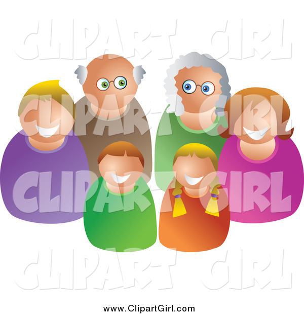 Clip Art of a Happy Caucasian Family of Three Generations